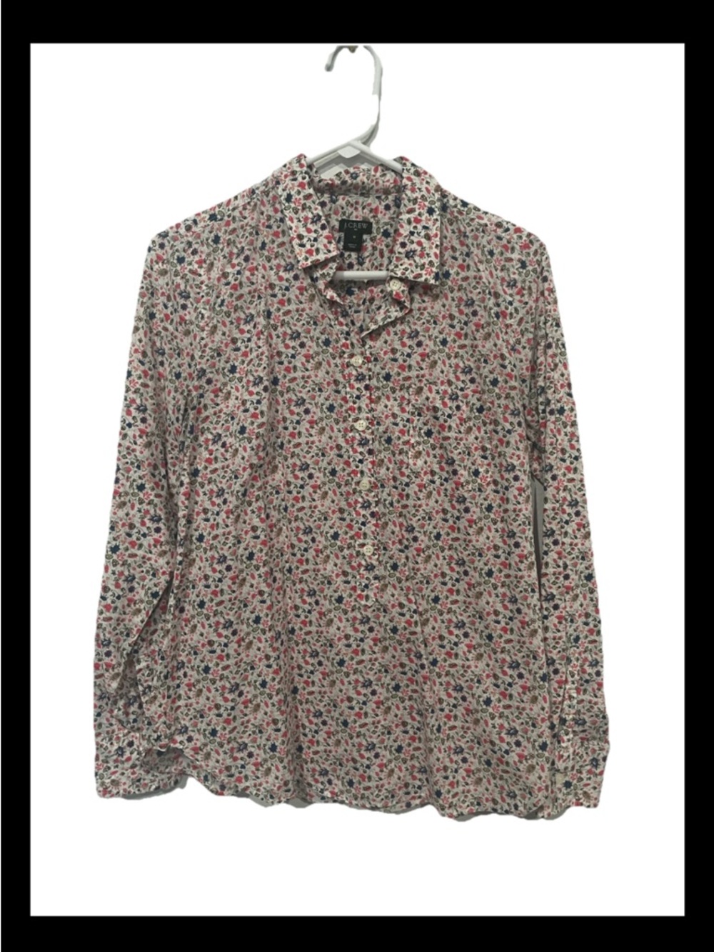 Women’s J. Crew White Button-Down Shirt with Red and Blue Floral Print